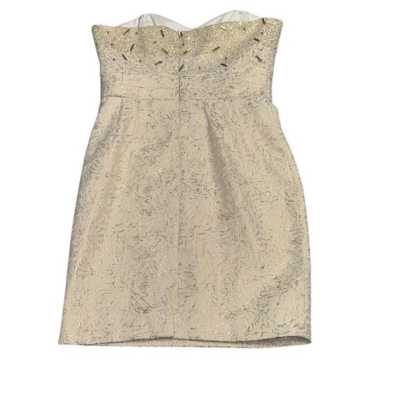 BADGLEY MISCHKA collection white & gold sparkly beaded strapless formal dress - Picture 3 of 7